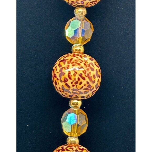 Joan Rivers Necklace with Cheetah Print and Topaz Colored Aurora Borealis Beads - Picture 3 of 8